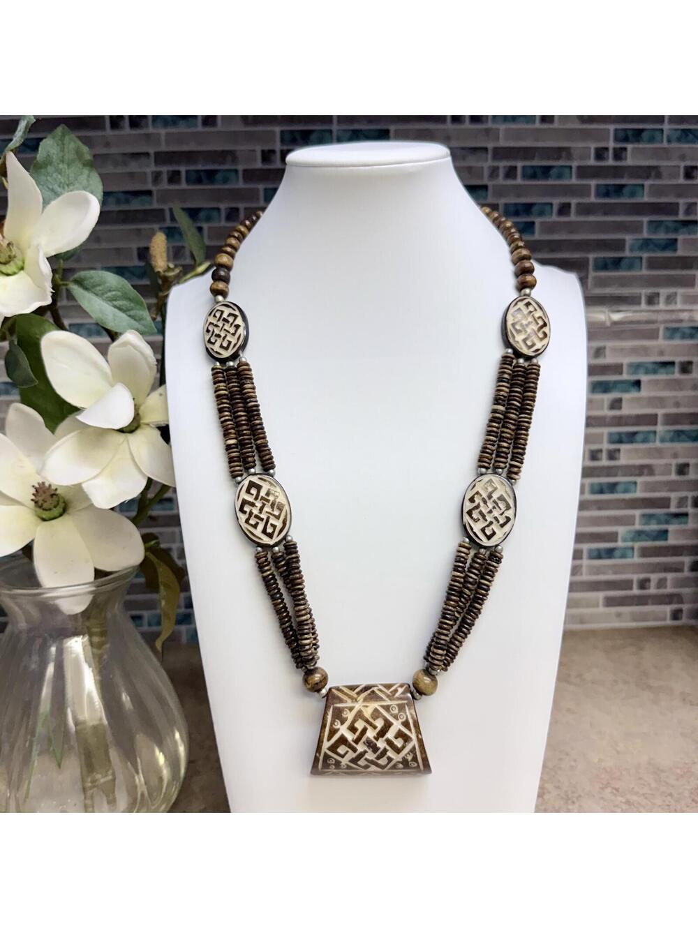 Vintage Boho tribal bovine bone necklace